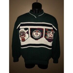 VTG 80s EXTRA Preppy Sweater Nine Seven Five Patches Small Edison Bros Stores